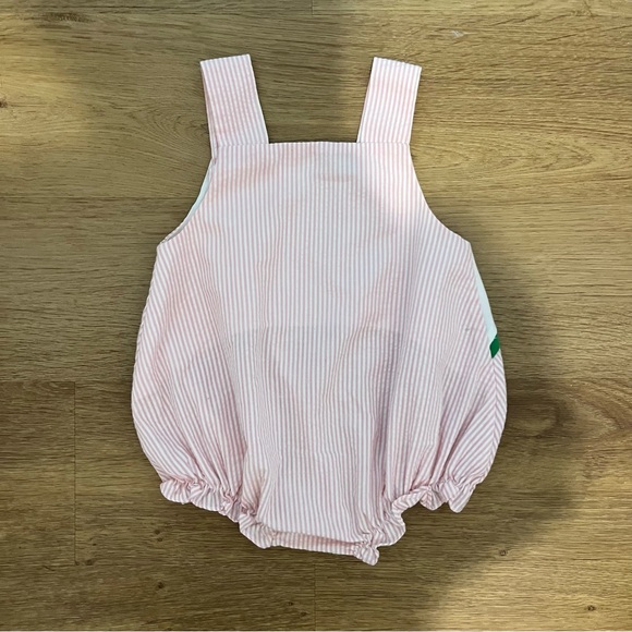 Samara Vintage Baby Romper Stripes with Flowers Seersucker Feel 6-12 Months - Picture 2 of 4